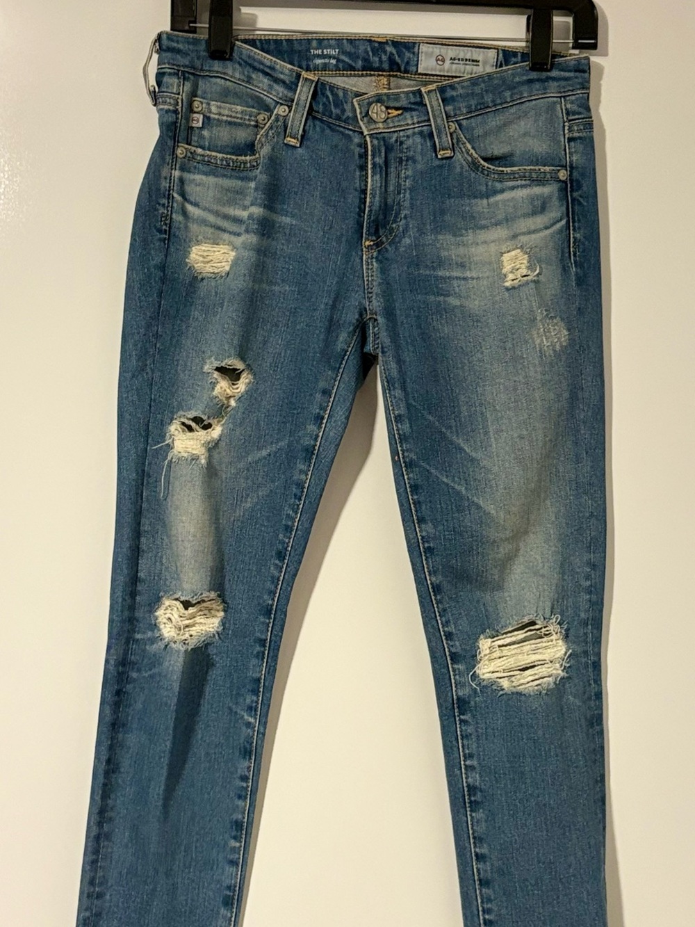 AG Adriano Goldschmied The Stilt Jeans 24R Distressed Cigarette Leg Blue USA